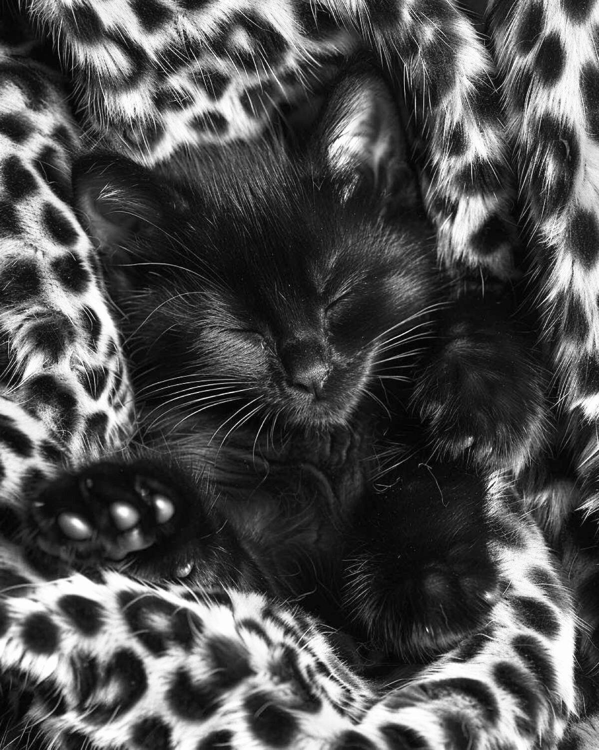 Black Cat Sleeping on Leopard Print Cloth pfp Profile Picture