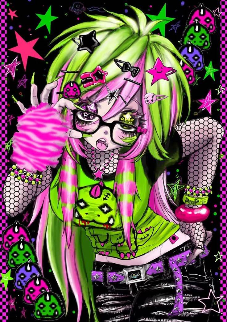 Colorful Emo pfp Profile Picture with Green Hair and Stylish Accessories