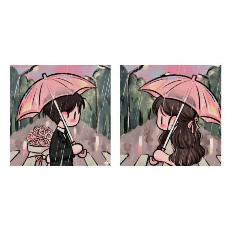 Matching Couple pfp Profile Picture Under the Rain with Umbrellas