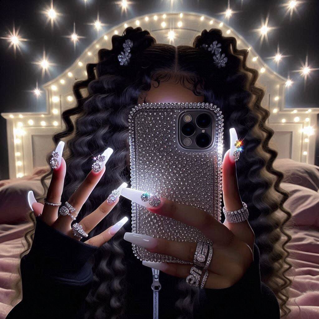 Curly Hair and Decorated Nails pfp Profile Picture for Instagram Girl​