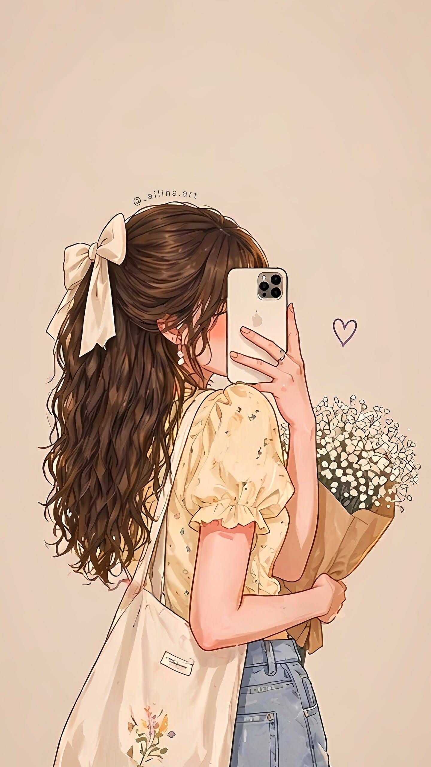 Aesthetic pfp Profile Picture with Curly Hair and Flowers