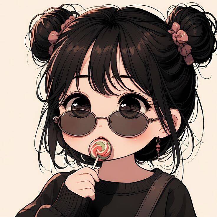Pretty and Cute Pfp Profile Picture of Girl with Glasses and Lollipop Aesthetic Style