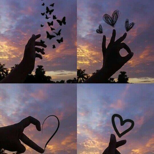 Cute and Adorable Pfp Profile Picture with Butterflies and Hearts at Sunset
