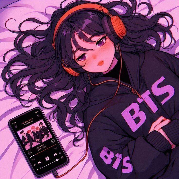 Beautiful and Cute Girl Pfp Profile Picture Listening to Music in Aesthetic Style