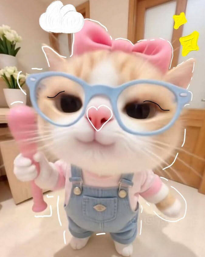 Cute Cat pfp Profile Picture with Glasses and Pink Bow