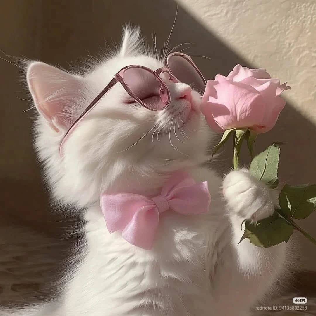 Cute Cat pfp Profile Picture with Sunglasses and Rose