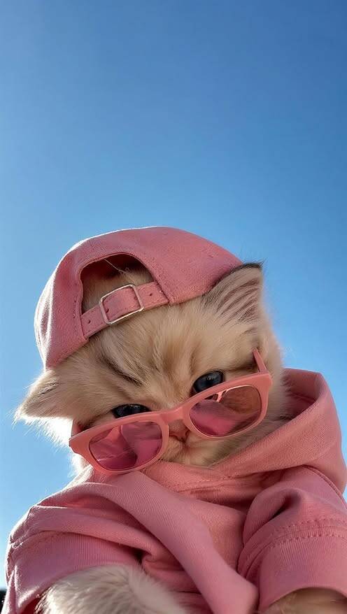 Cute Cat pfp Profile Picture with Sunglasses and Pink Hat