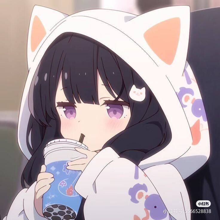 Cute Girl with Cat Hood and Drink pfp Profile Picture