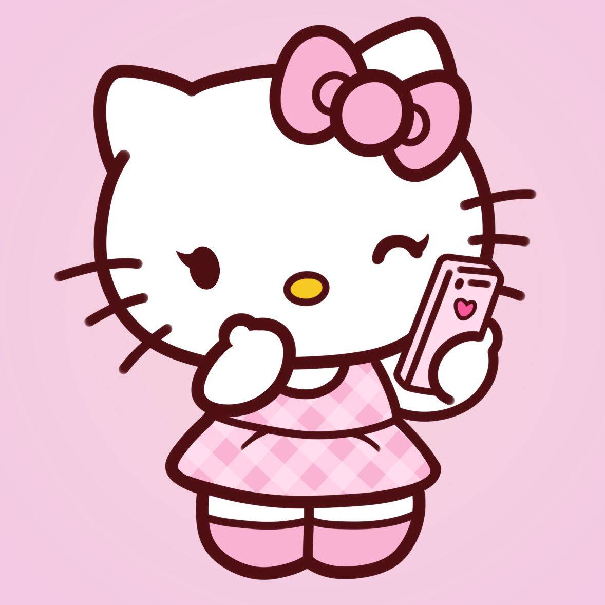 Cute Hello Kitty pfp Profile Picture with Cell Phone
