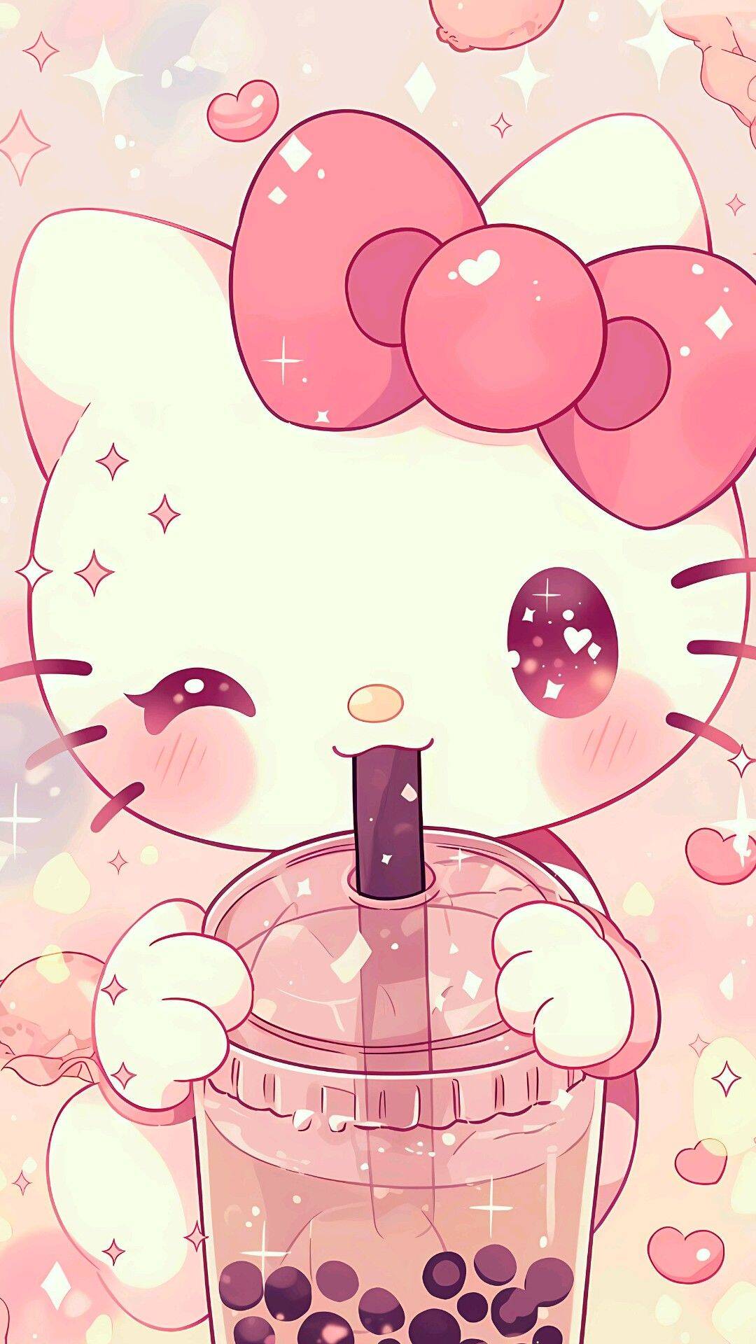 Cute Hello Kitty pfp Profile Picture with Drink and Pink Bow
