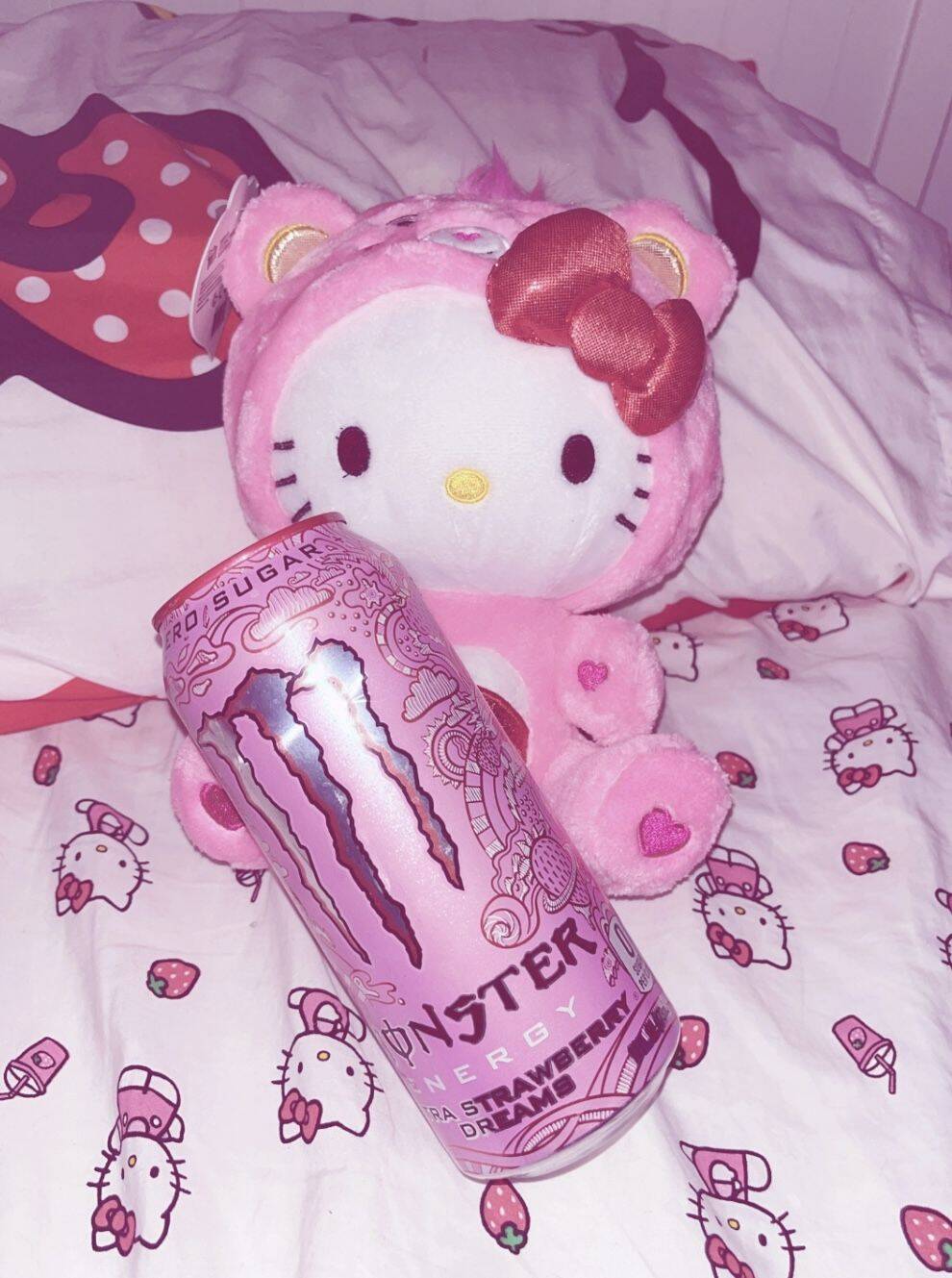 Cute Hello Kitty pfp Profile Picture with Pink Energy Drink Can