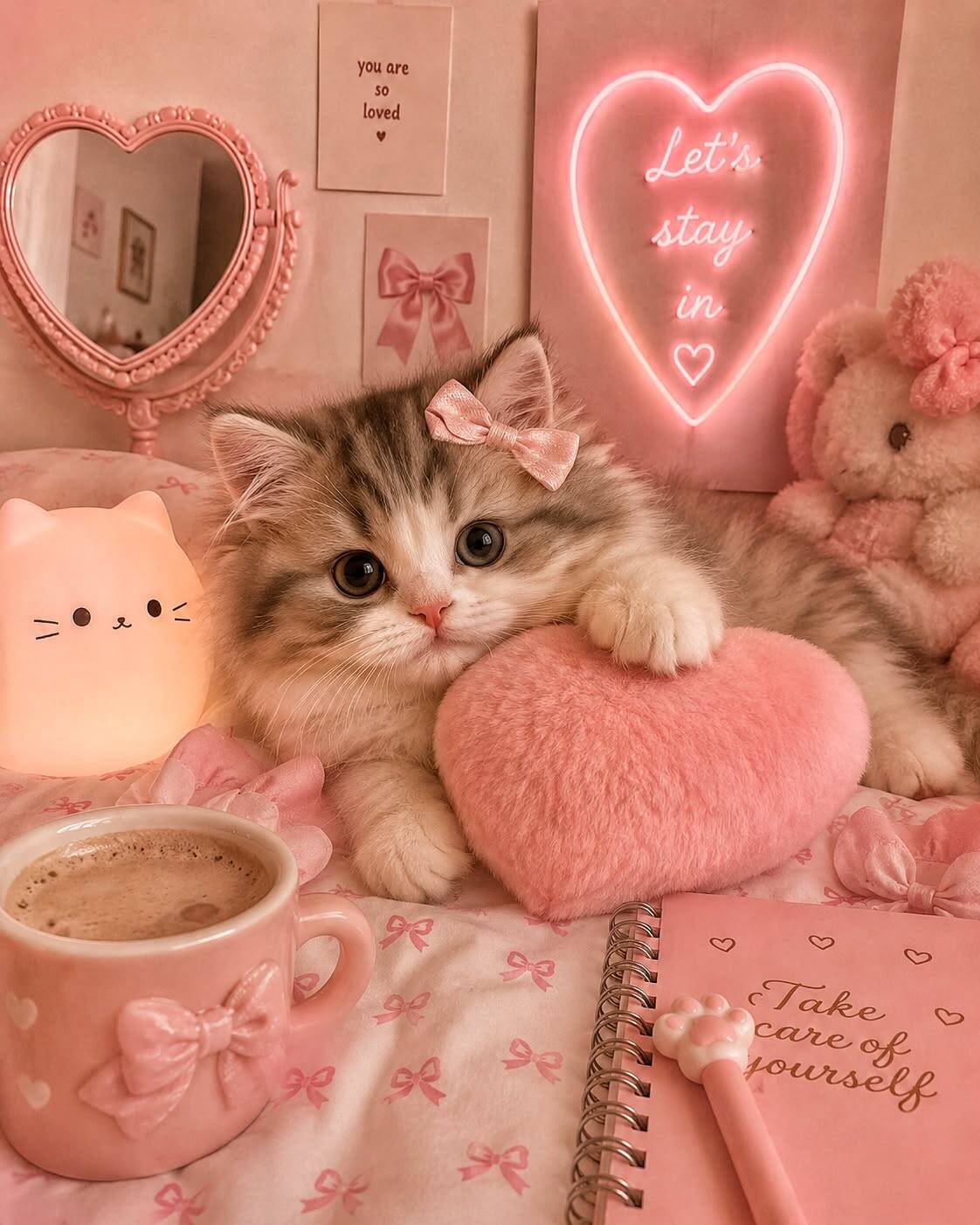 Cute Kitten pfp Profile Picture with Pink Heart