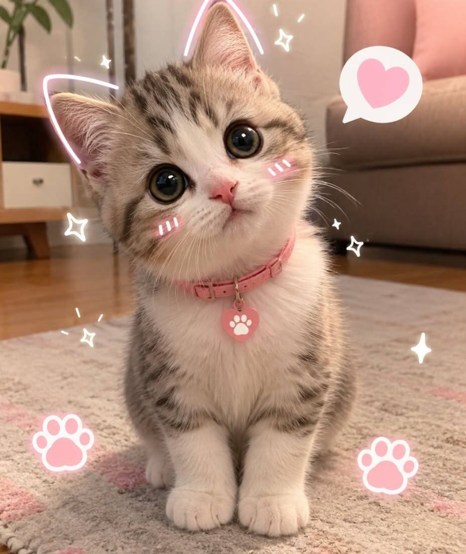 Cute Kitten pfp Profile Picture with Big Eyes and Pink Collar