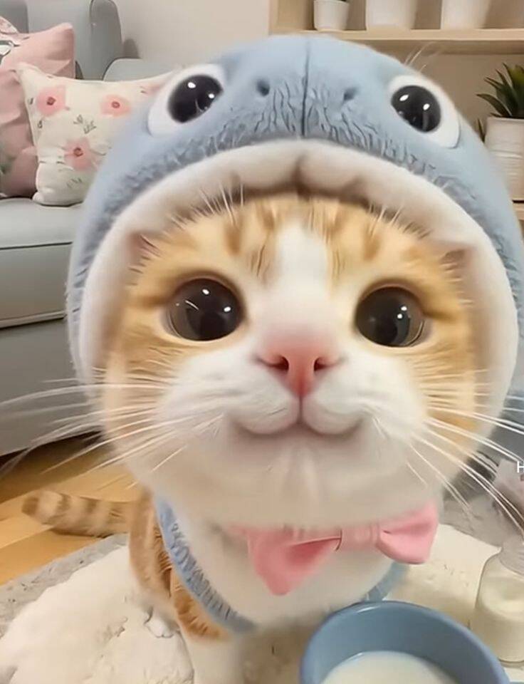 Cute Kitten pfp Profile Picture with Shark Hat