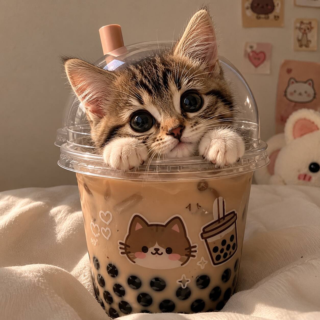 Cute Kitten pfp Profile Picture in Bubble Tea Cup