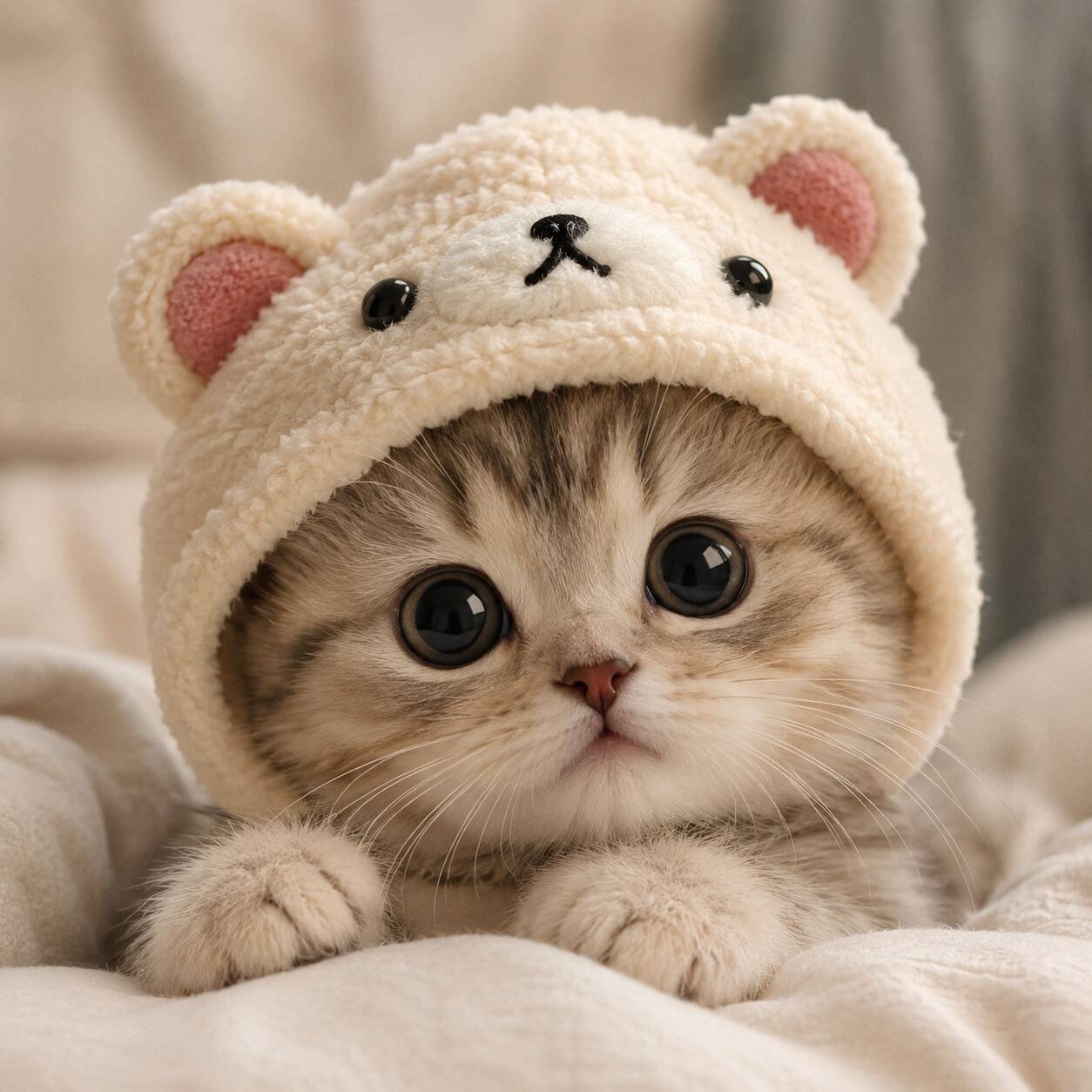 Cute Kitten pfp Profile Picture with Bear Hat