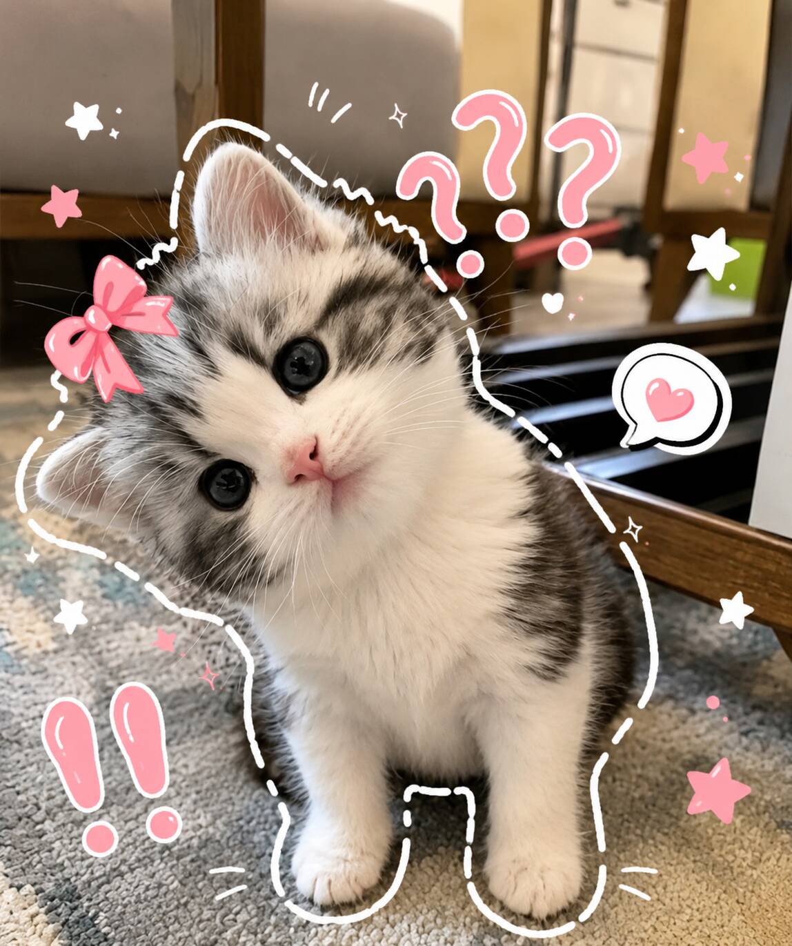 Cute Kitten pfp Profile Picture with Pink Bow and Big Eyes