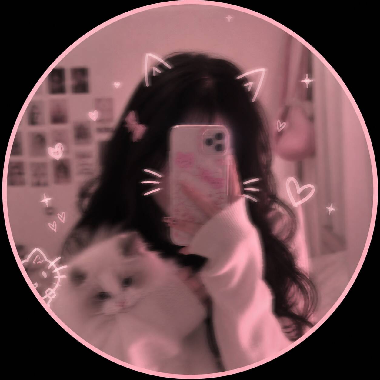 Cute pfp Profile Picture with Cat and Heart Effects