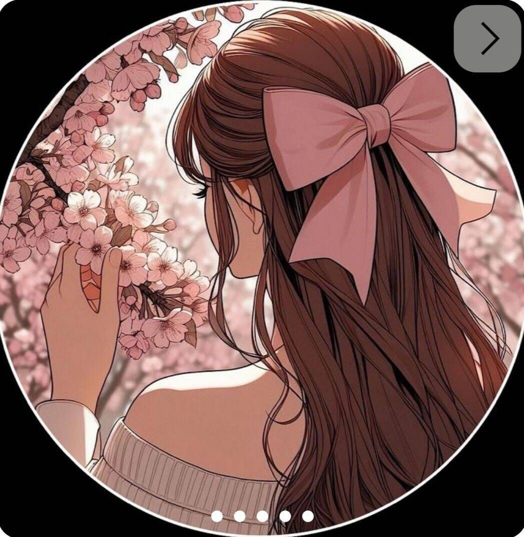 Cute and Adorable Woman Pfp Profile Picture with Bow in Hair among Cherry Blossoms