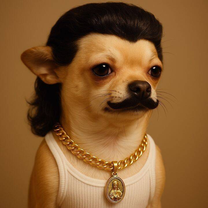 Funny Dog Pfp Profile Picture with Mustache and Chain