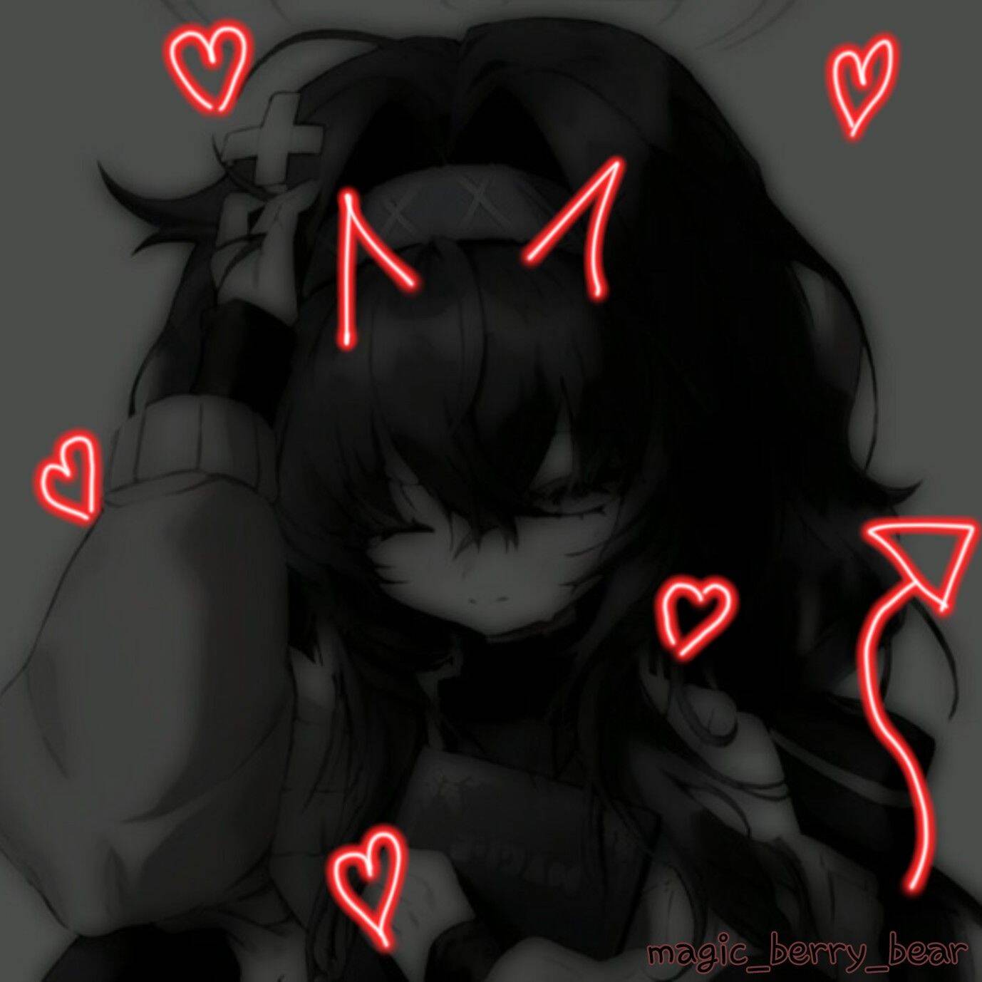 Emo pfp Profile Picture with Hearts and Cat Ears