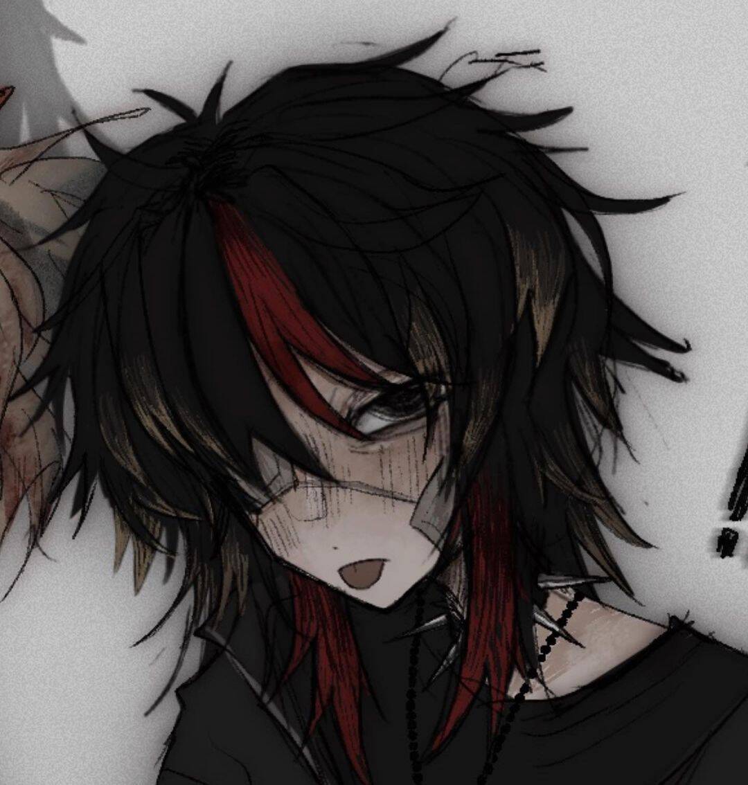 Emo pfp Profile Picture with Shaggy Hair and Red Highlights