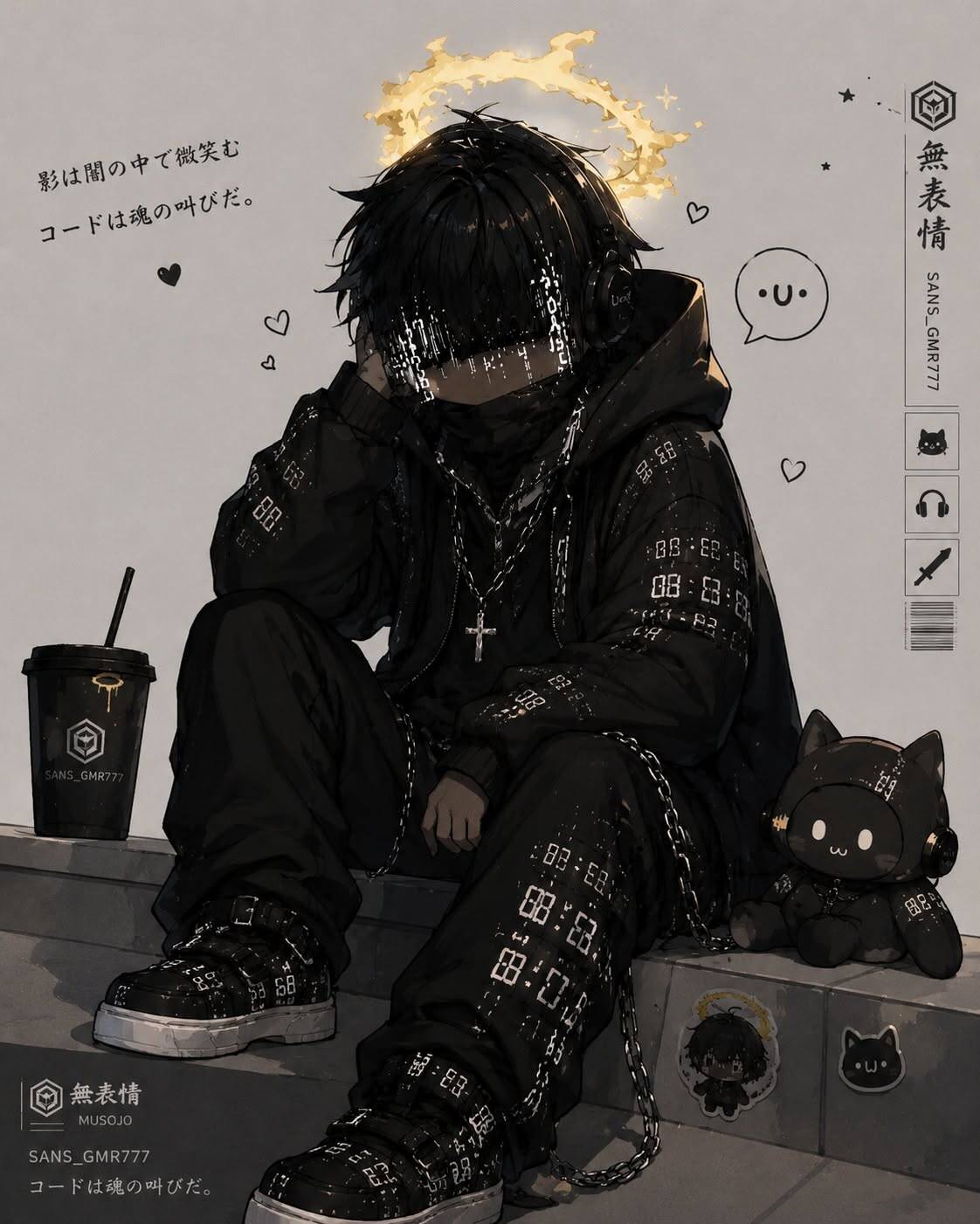 Emo pfp Profile Picture with Dark Style and Plush Cat