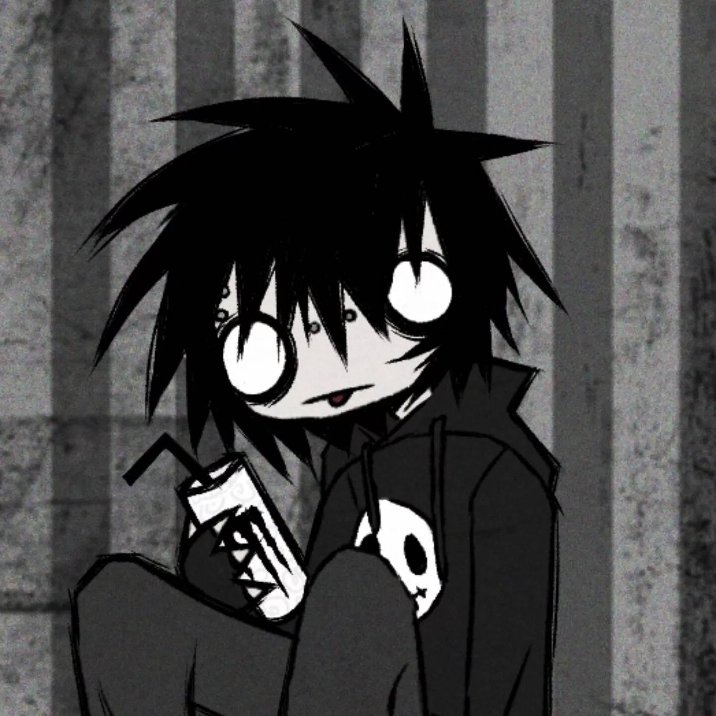 Emo pfp Profile Picture with Messy Hair and Drink