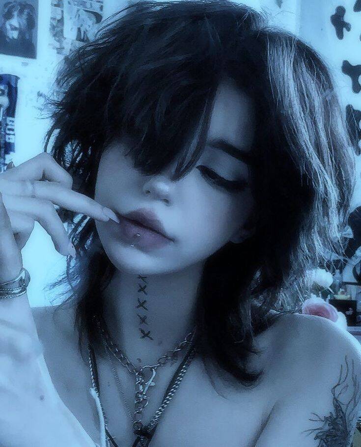 Emo pfp Profile Picture with Messy Hair and Piercing