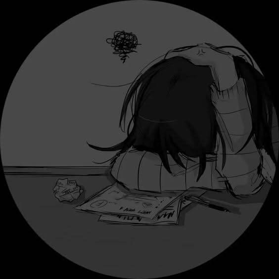 Emo pfp Profile Picture with Head Down and Drawing