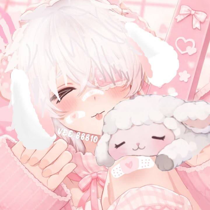 Femboy Pfp Profile Picture with Bunny Ears and Plushie