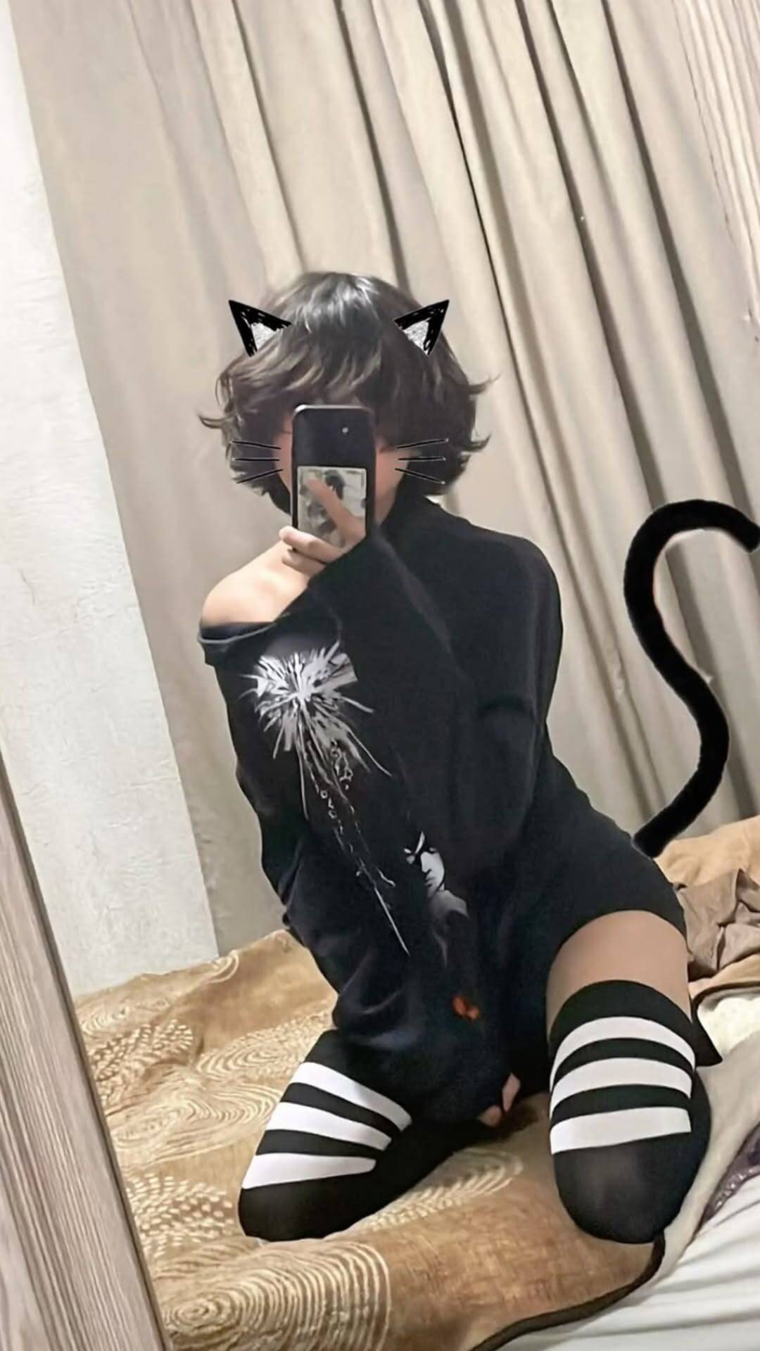 Femboy Pfp Profile Picture with Cat Ears and Striped Socks