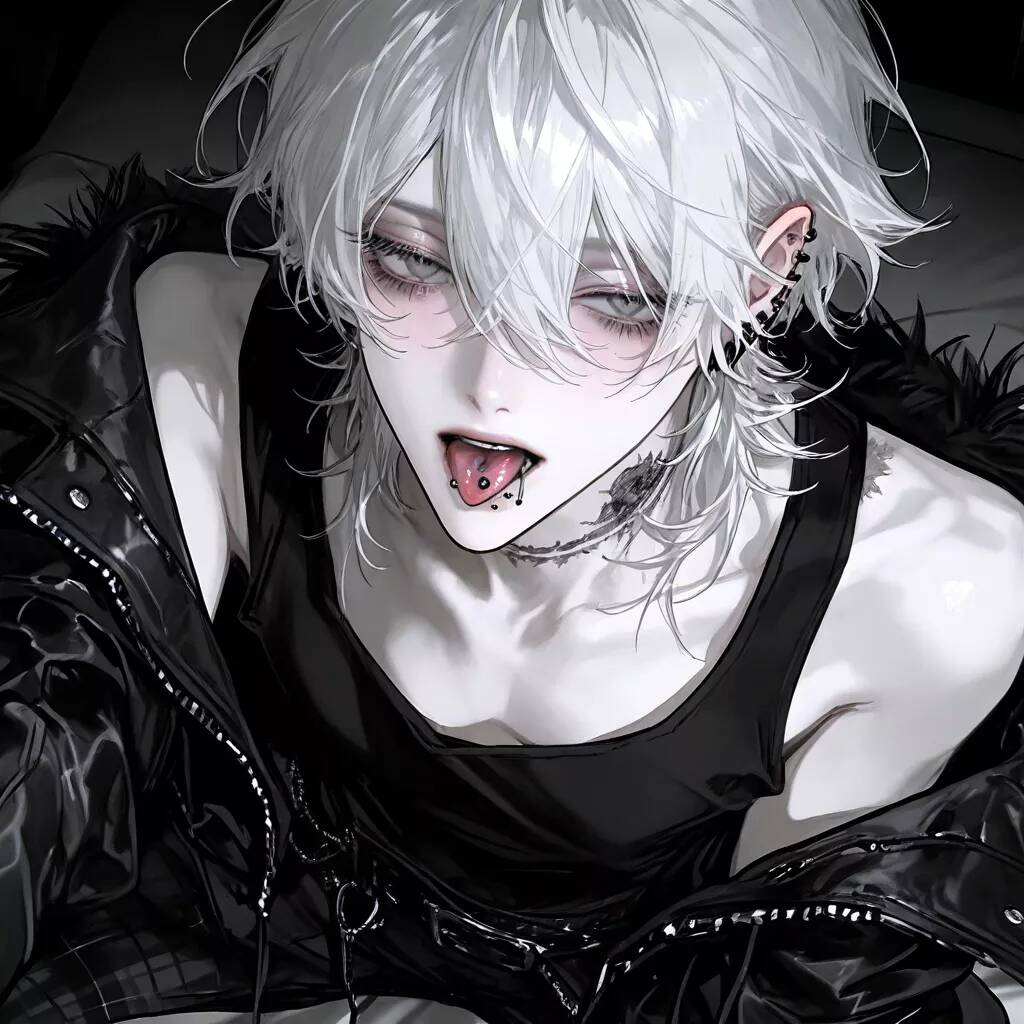 Femboy Pfp Profile Picture with White Hair and Piercings