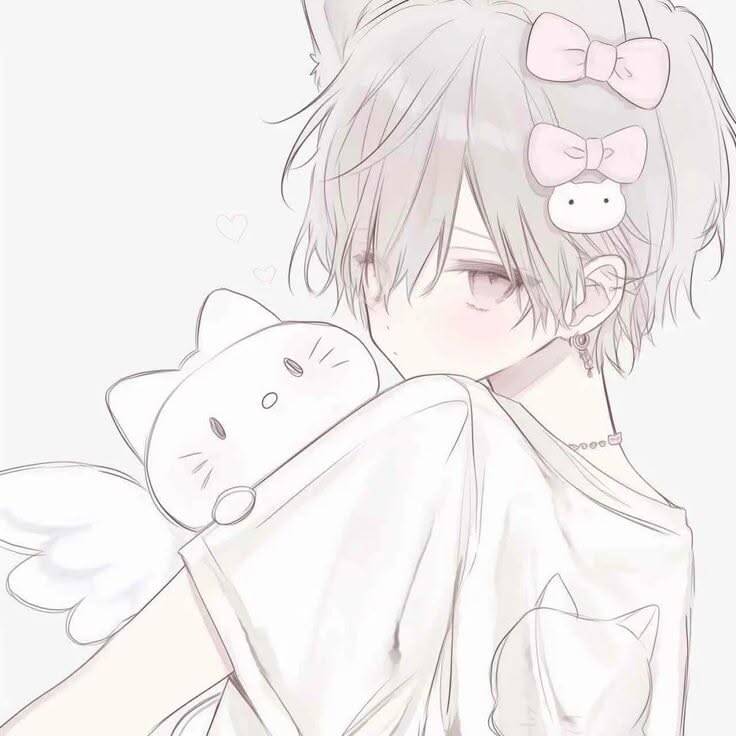 Femboy pfp Profile Picture with Cat Ears and Pink Bow