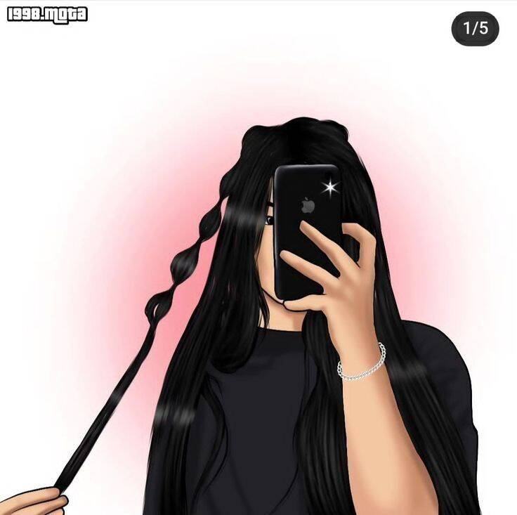 Girl​ Instagram pfp Profile Picture with Long Hair and Phone