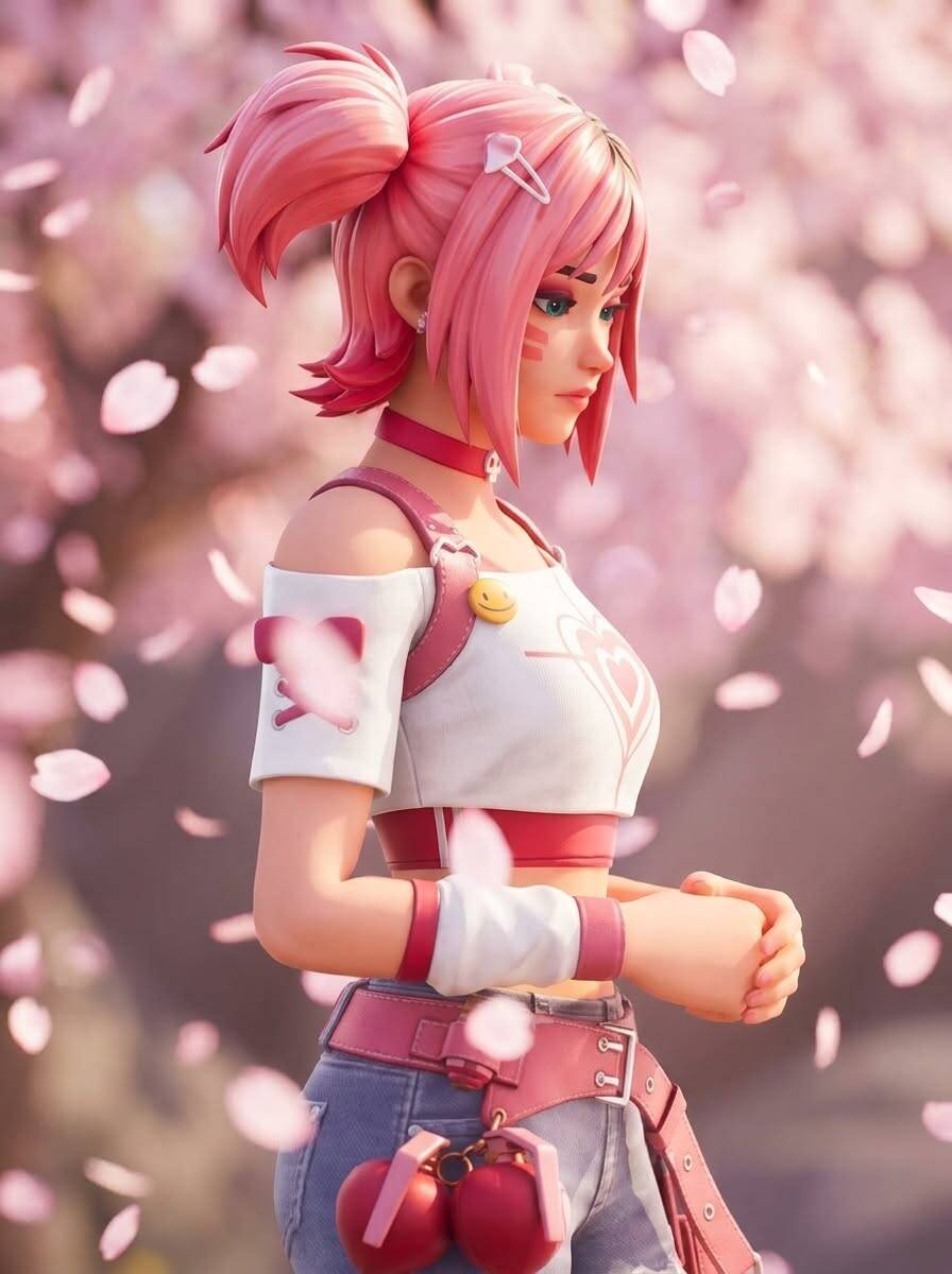 Fortnite Pink Skin Girl pfp Profile Picture with Flowers