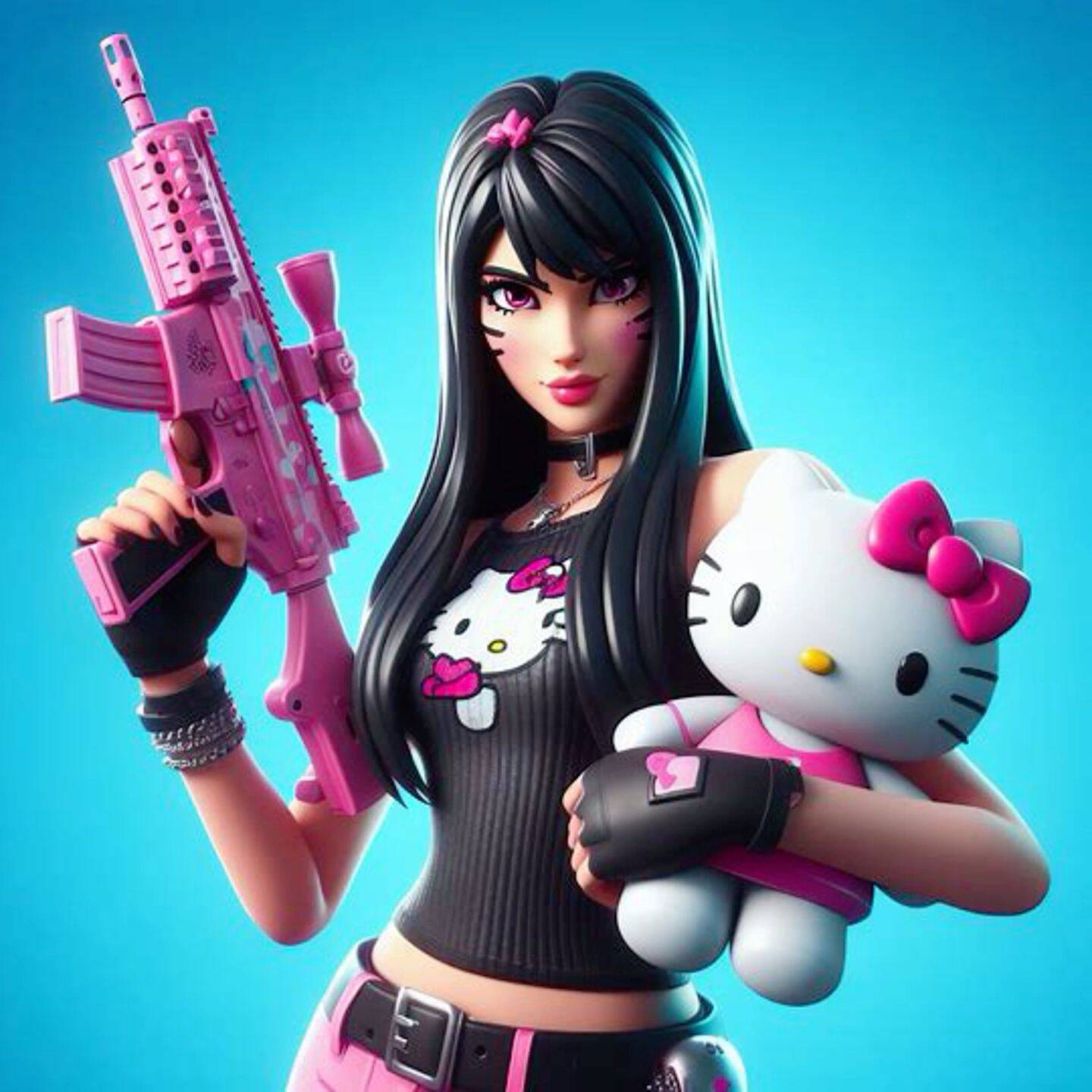 Fortnite Girl pfp Profile Picture with Pink Weapon and Hello Kitty
