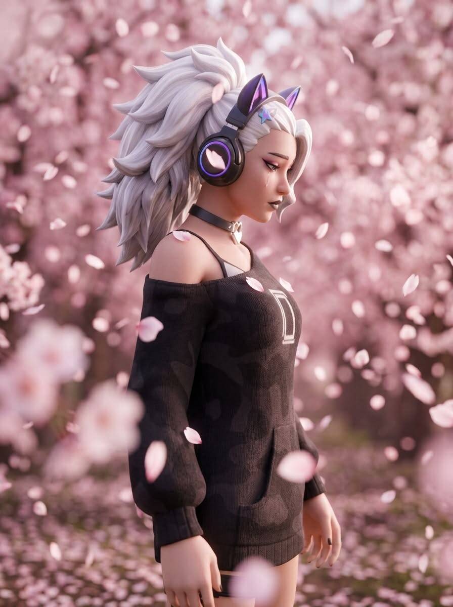 Fortnite Girl pfp Profile Picture with White Hair and Headphones