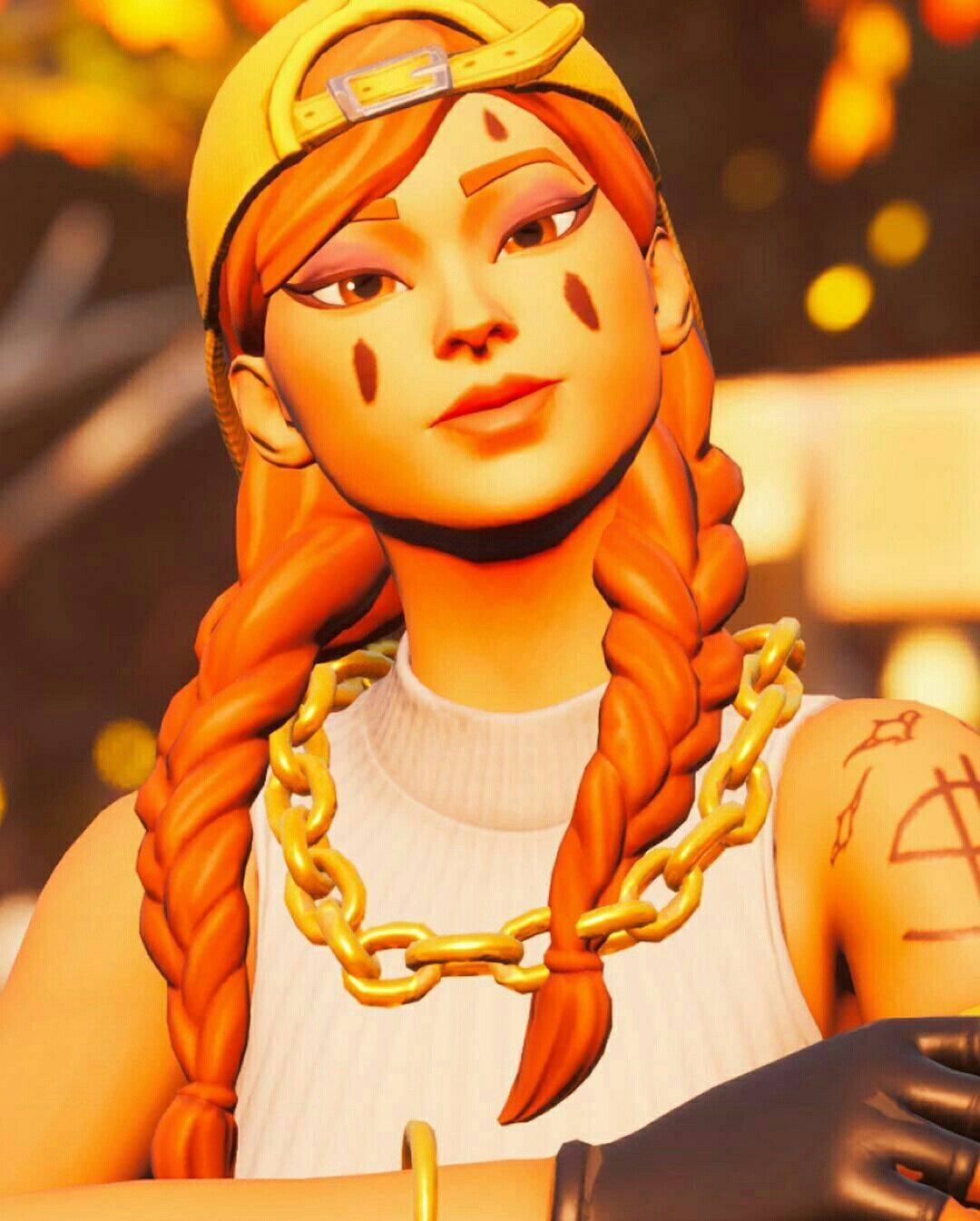 Fortnite Girl pfp Profile Picture with Orange Hair and Chain