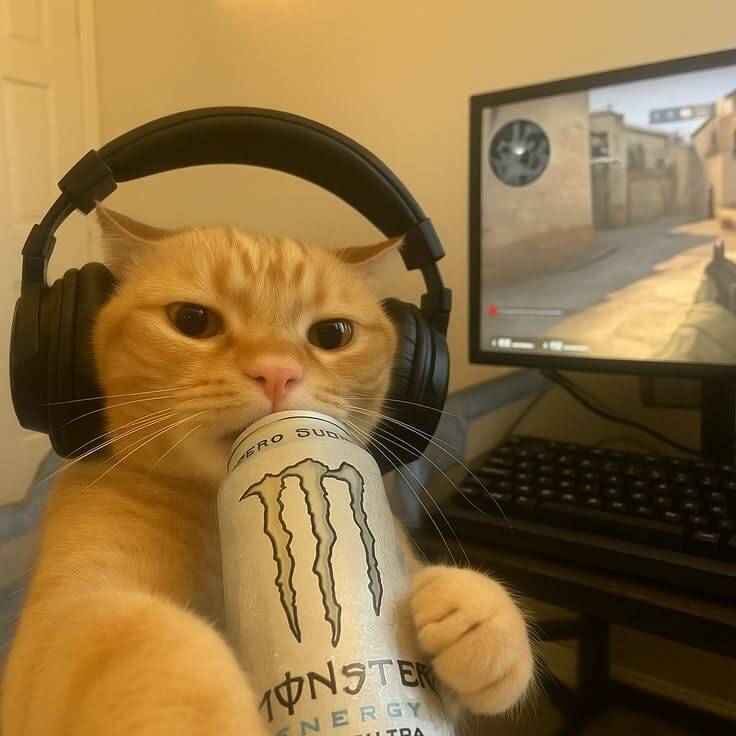 Funny Cat pfp Profile Picture with Headphones and Drink