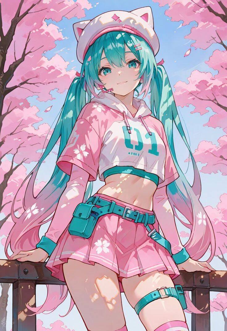 Hatsune Miku pfp Profile Picture with Green Hair and Pink Outfit