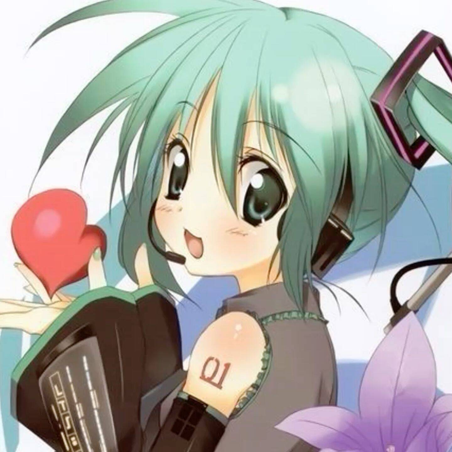 Hatsune Miku pfp Profile Picture with Green Hair and Heart