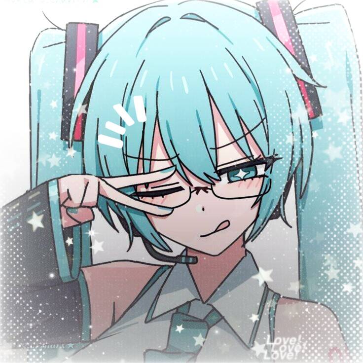 Hatsune Miku pfp Profile Picture with Glasses and Blue Hair