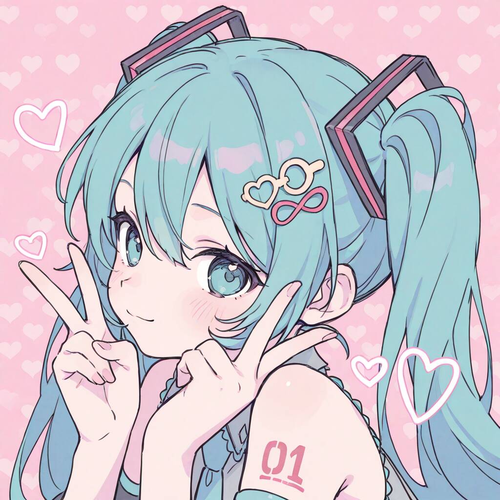 Hatsune Miku pfp Profile Picture with Blue Hair and Heart