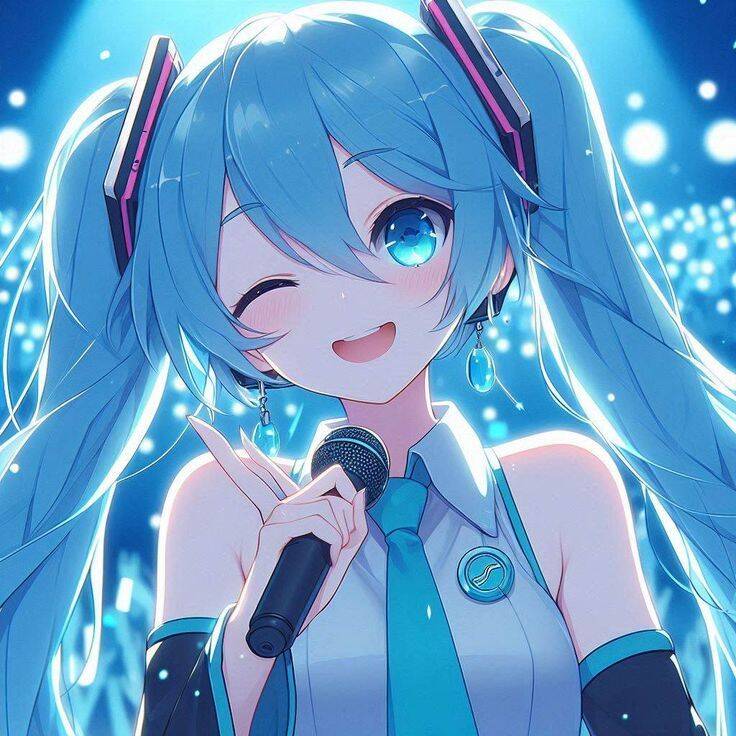 Hatsune Miku pfp Profile Picture Smiling with Microphone