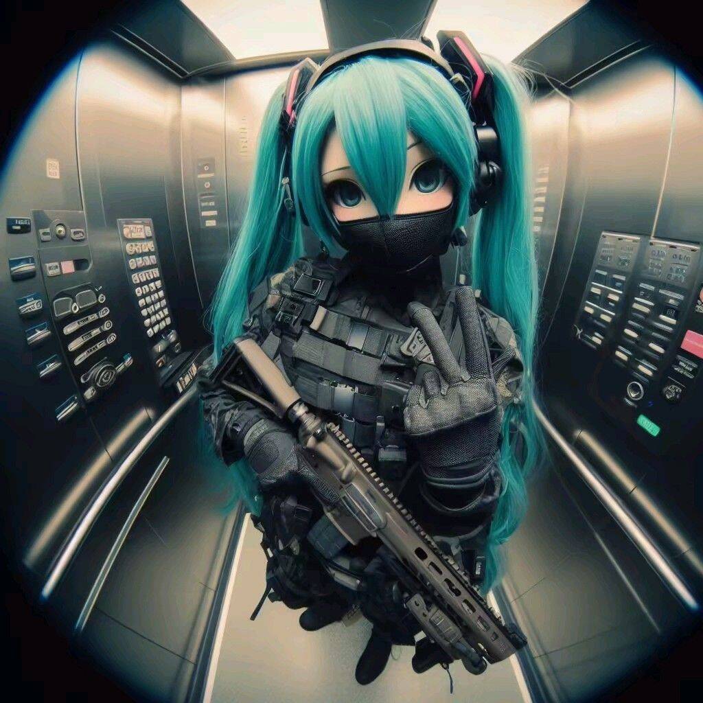Hatsune Miku pfp Profile Picture with Blue Hair and Military Style