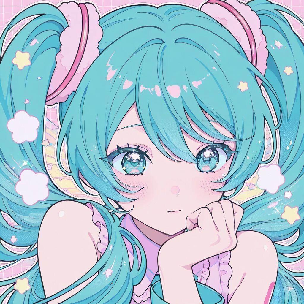 Hatsune Miku pfp Profile Picture with Blue Hair and Bright Eyes
