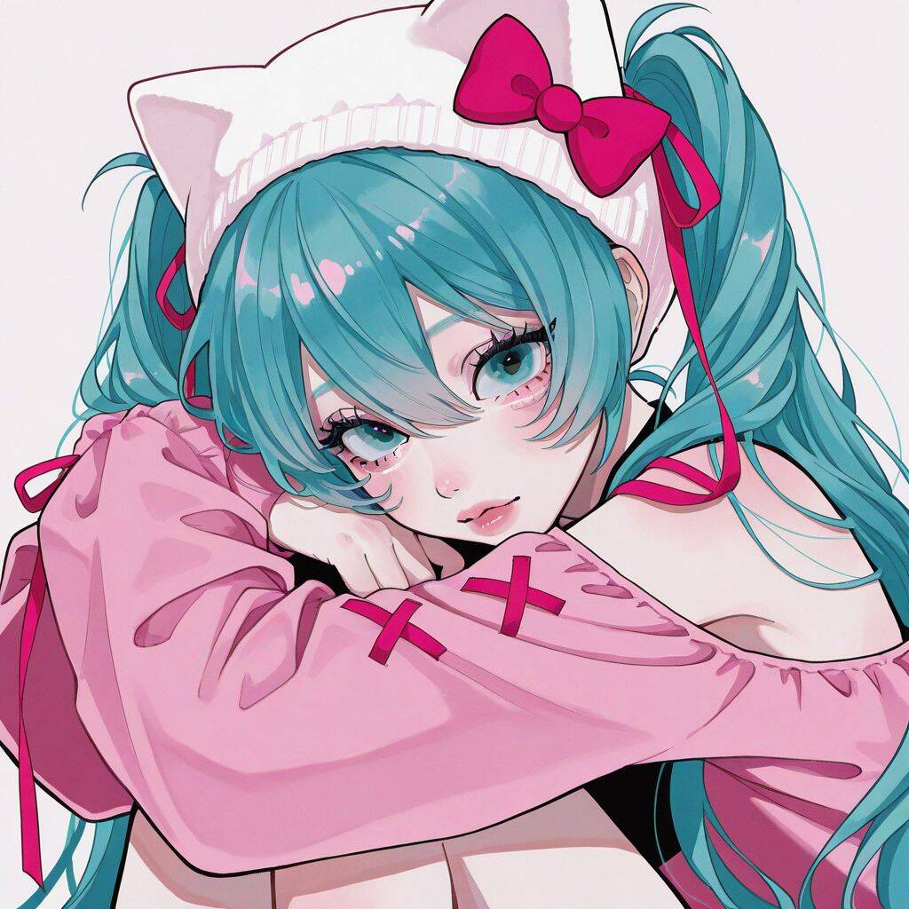 Hatsune Miku pfp Profile Picture with Blue Hair and Cat Ears