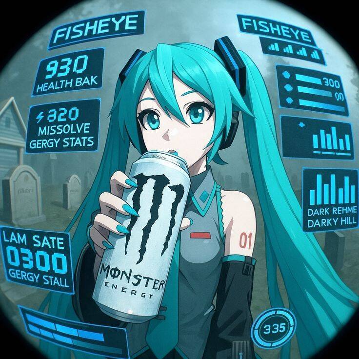 Hatsune Miku pfp Profile Picture with Blue Hair and Energy Drink