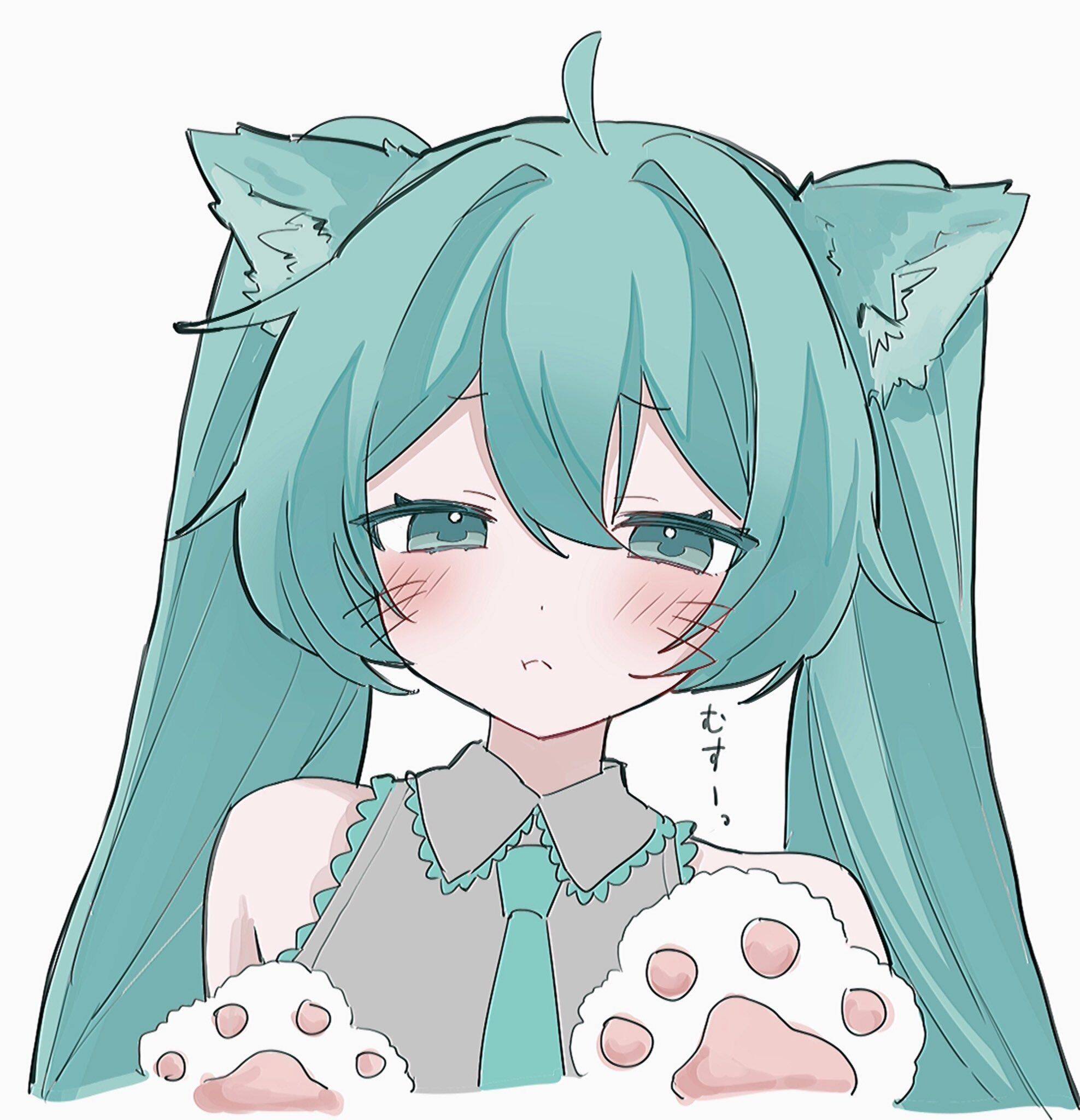 Hatsune Miku pfp Profile Picture with Green Hair and Cat Ears